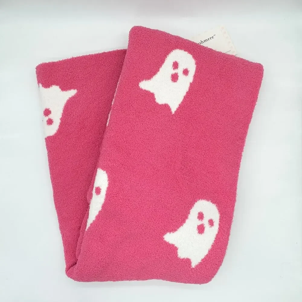 Cupcakes & Cashmere Dark Pink Ghost Throw Blanket Halloween Ghosts New